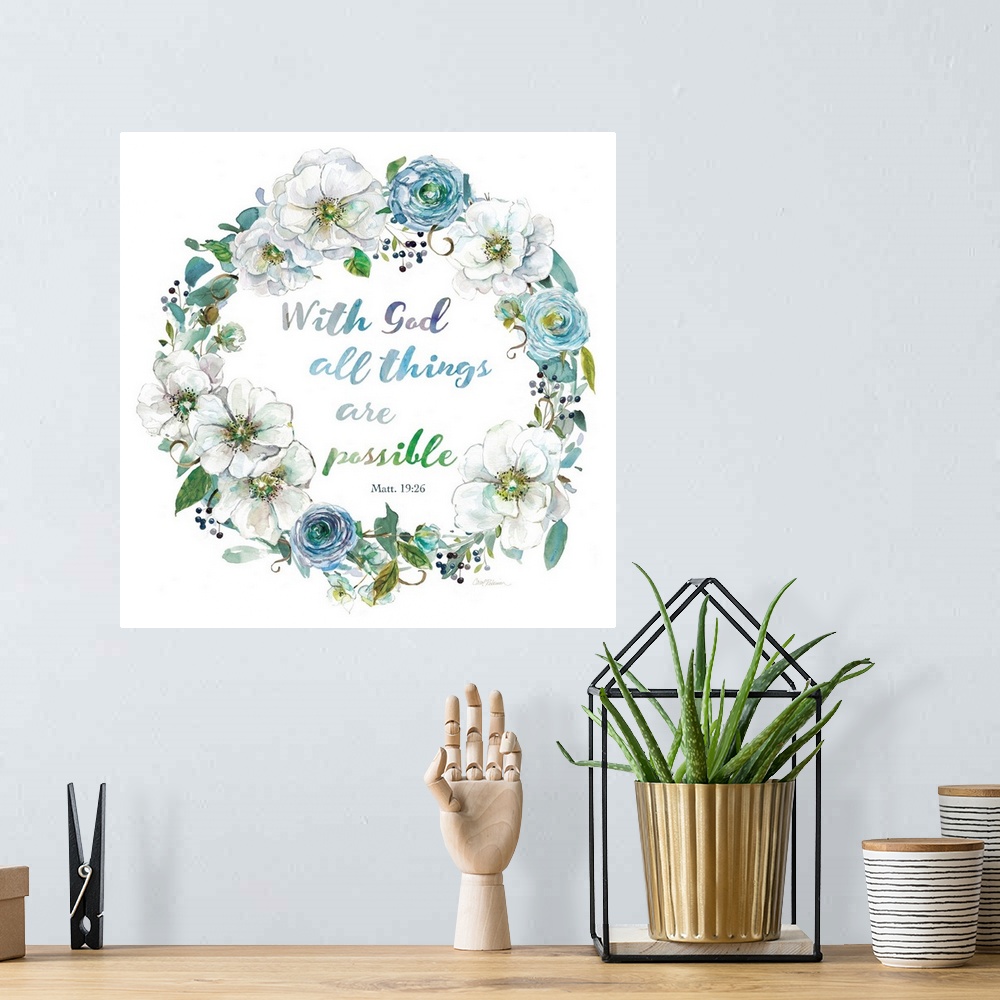 A bohemian room featuring Floral Scripture Wreath II