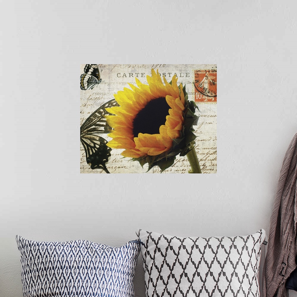 A bohemian room featuring Carte Postale Sunflower