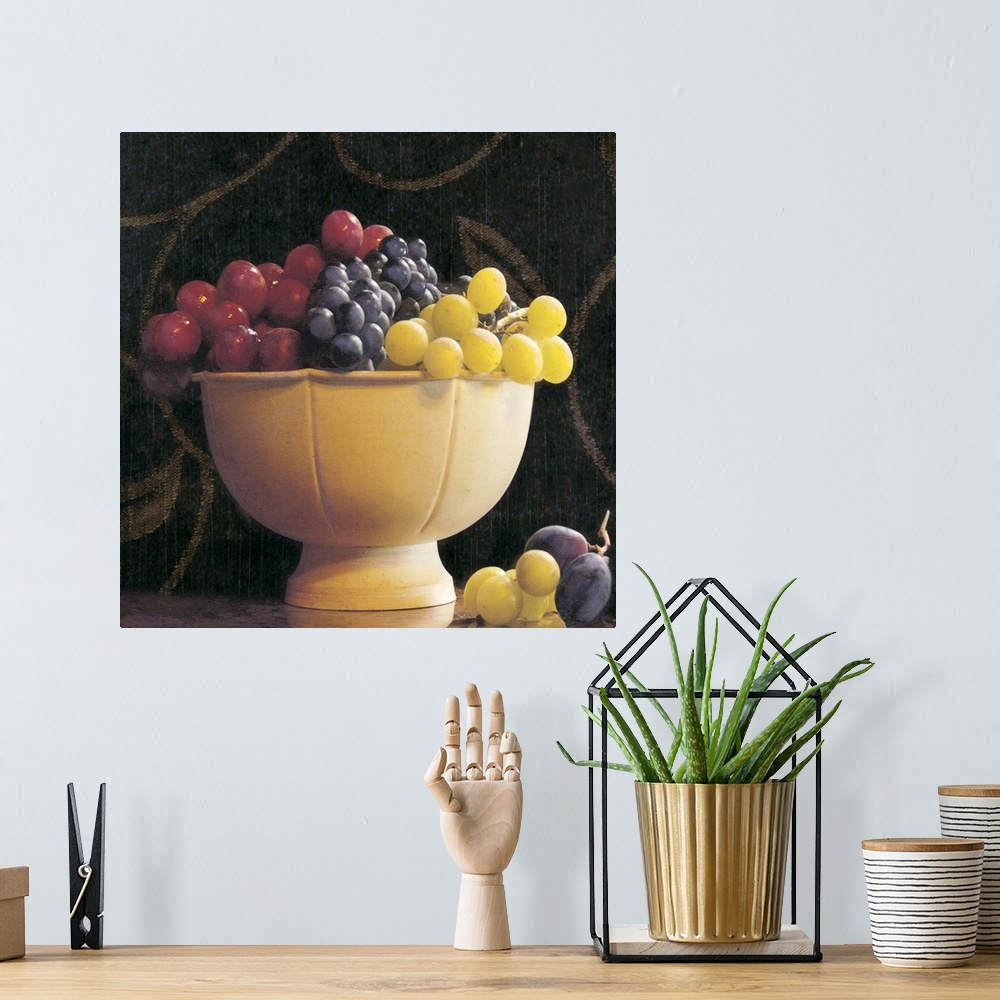 A bohemian room featuring This still life photograph has been edited to appear like a classic painting of three different t...