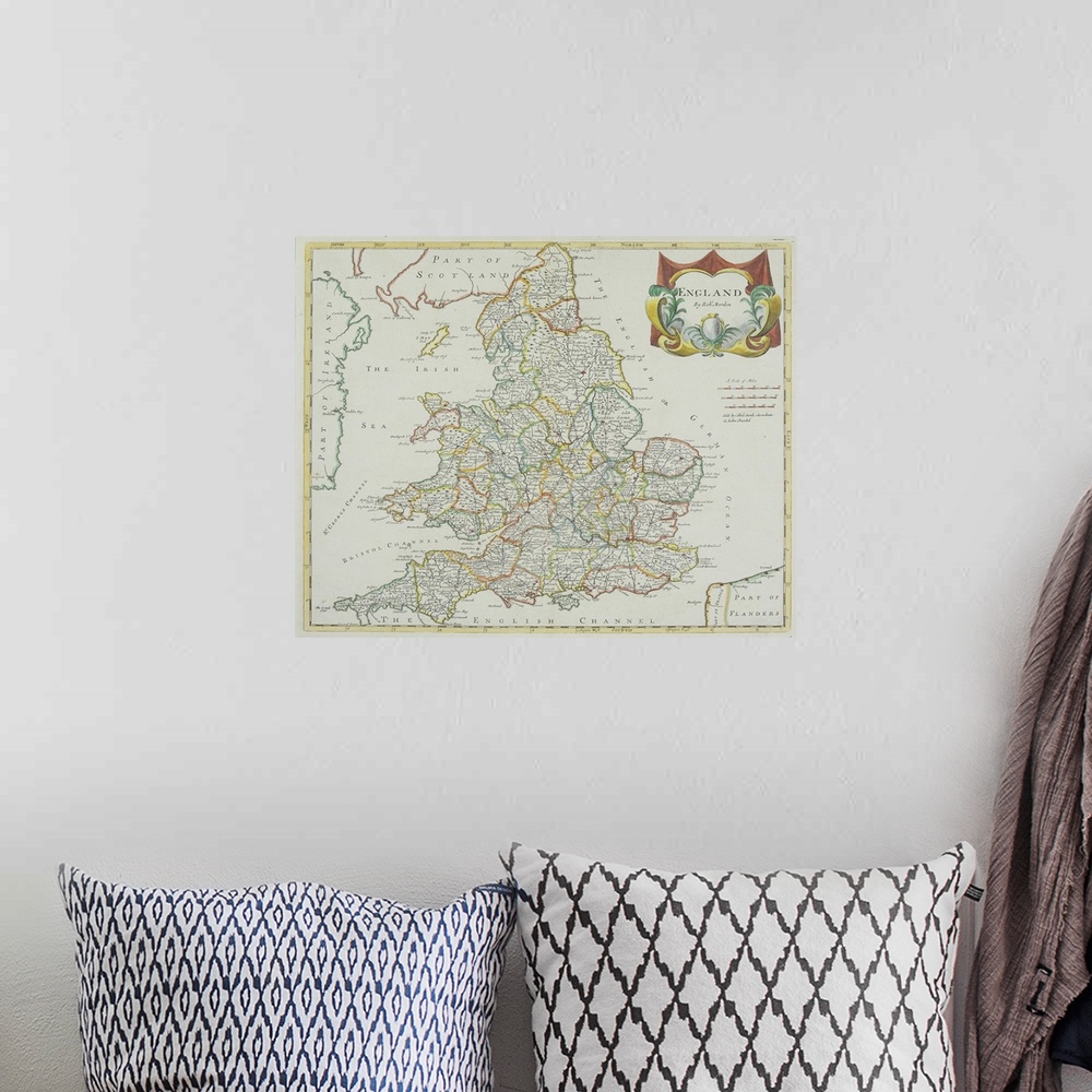 A bohemian room featuring Antique map of England