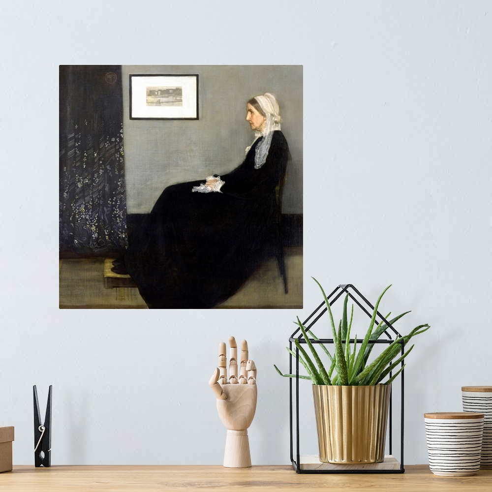 A bohemian room featuring Arrangement in Grey and Black No. 1 (Portrait of the Artist's Mother, also known as Whistler's Mo...