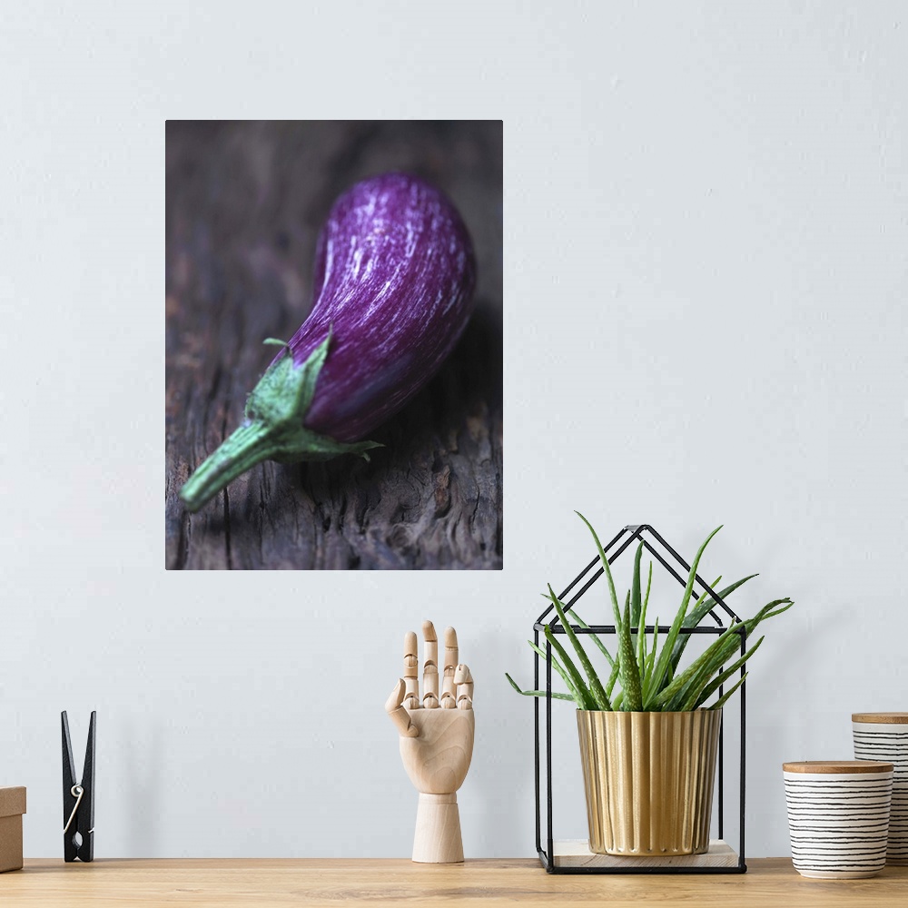 A bohemian room featuring Aubergine on wooden counter