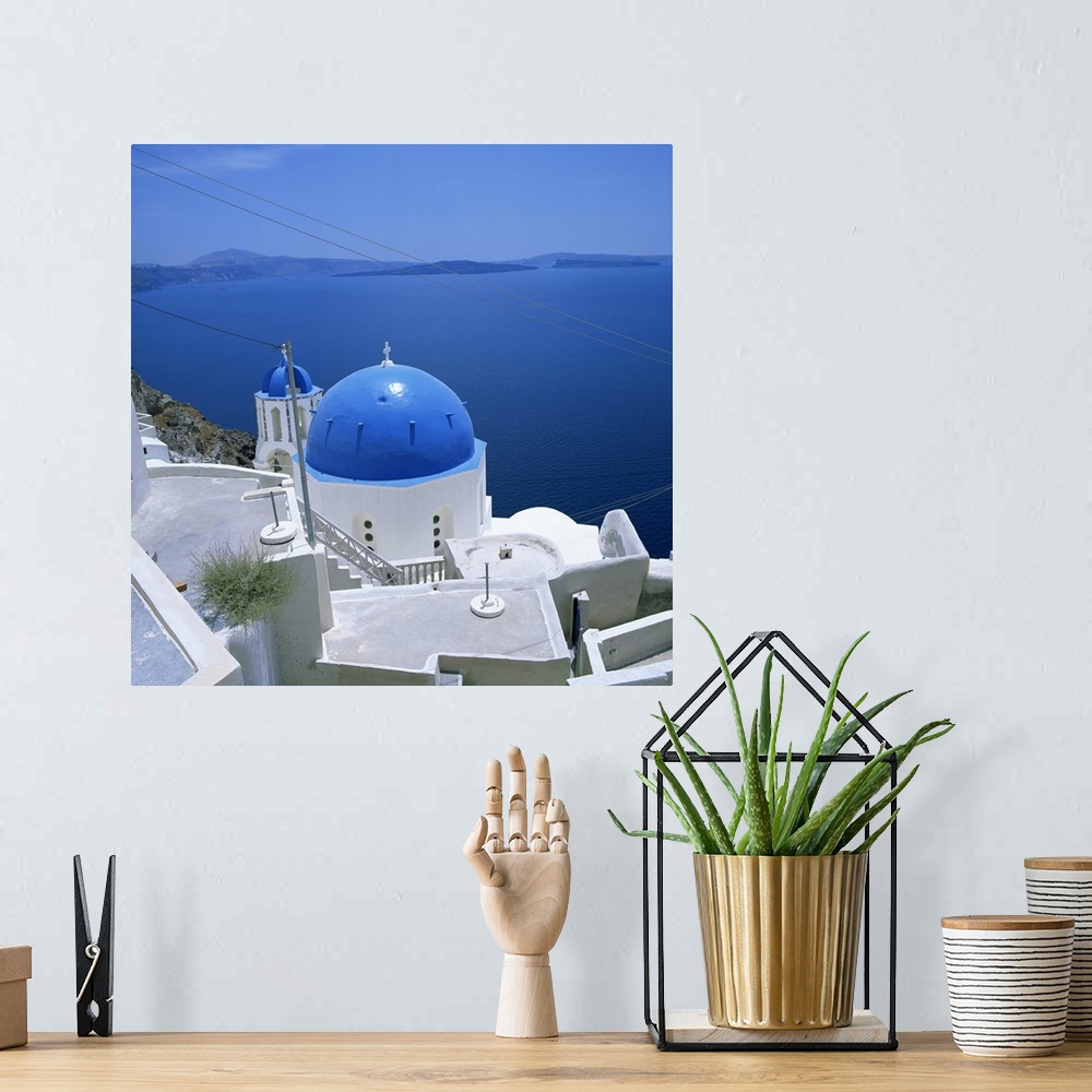 A bohemian room featuring Blue church dome in Imerovigli, Santorini