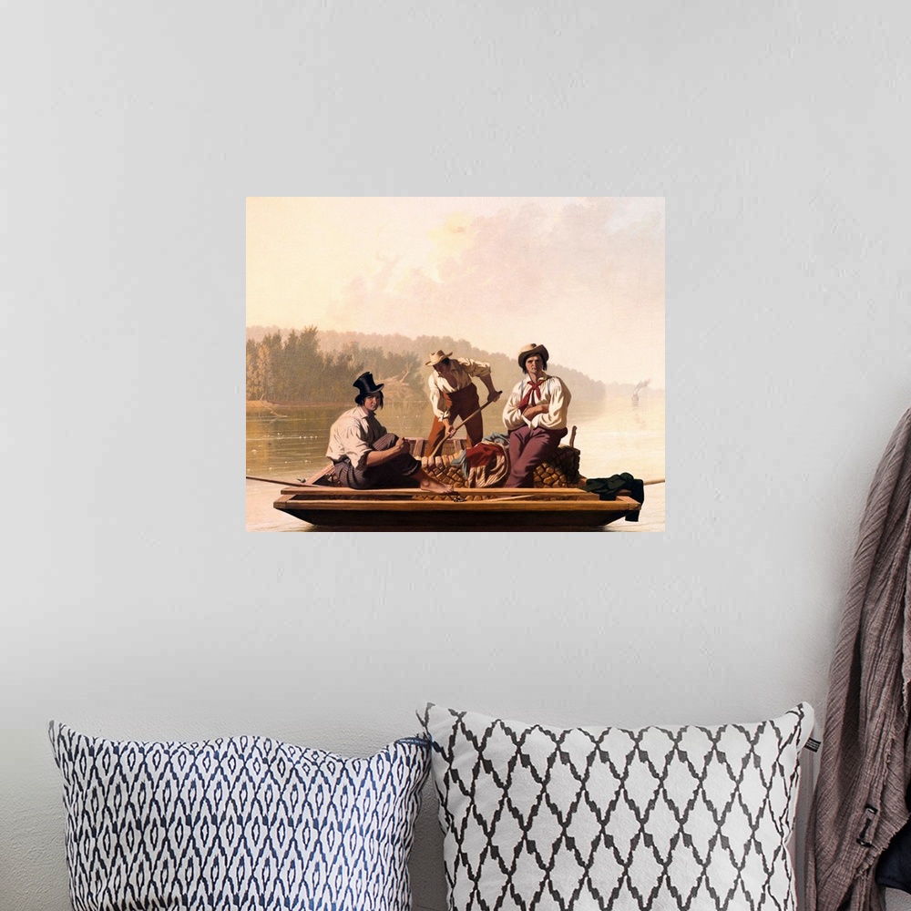 A bohemian room featuring Boatmen On The Missouri By George Caleb Bingham