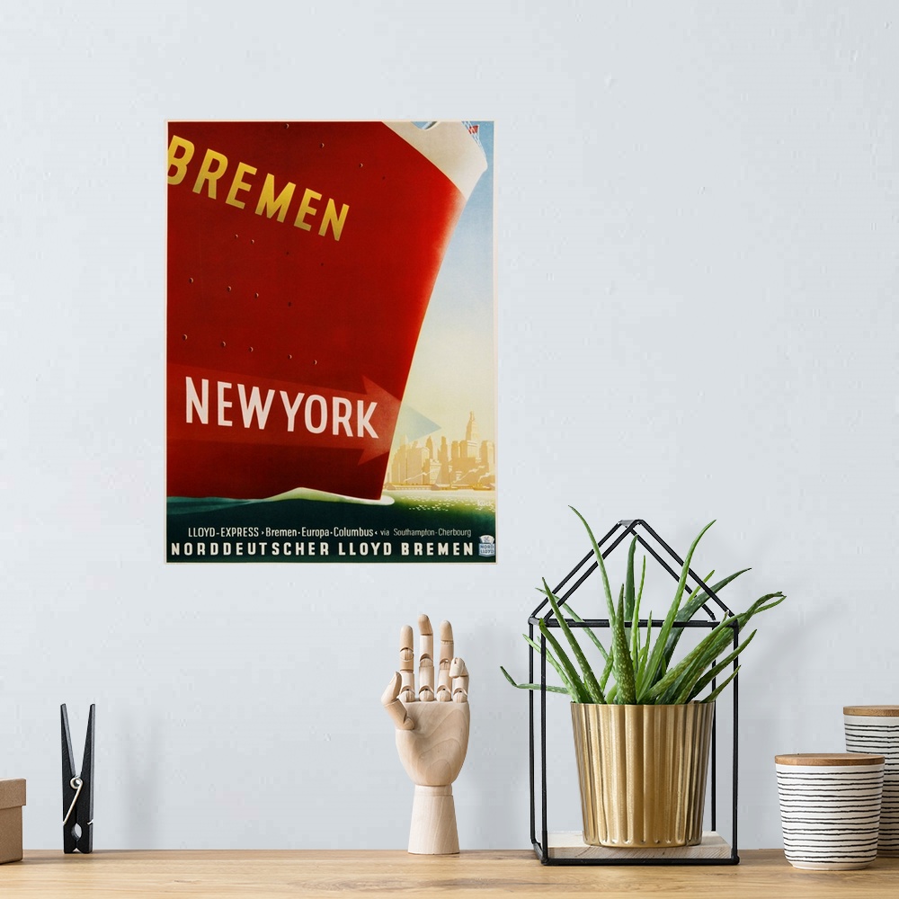 A bohemian room featuring Bremen New York Travel Poster By Kuck