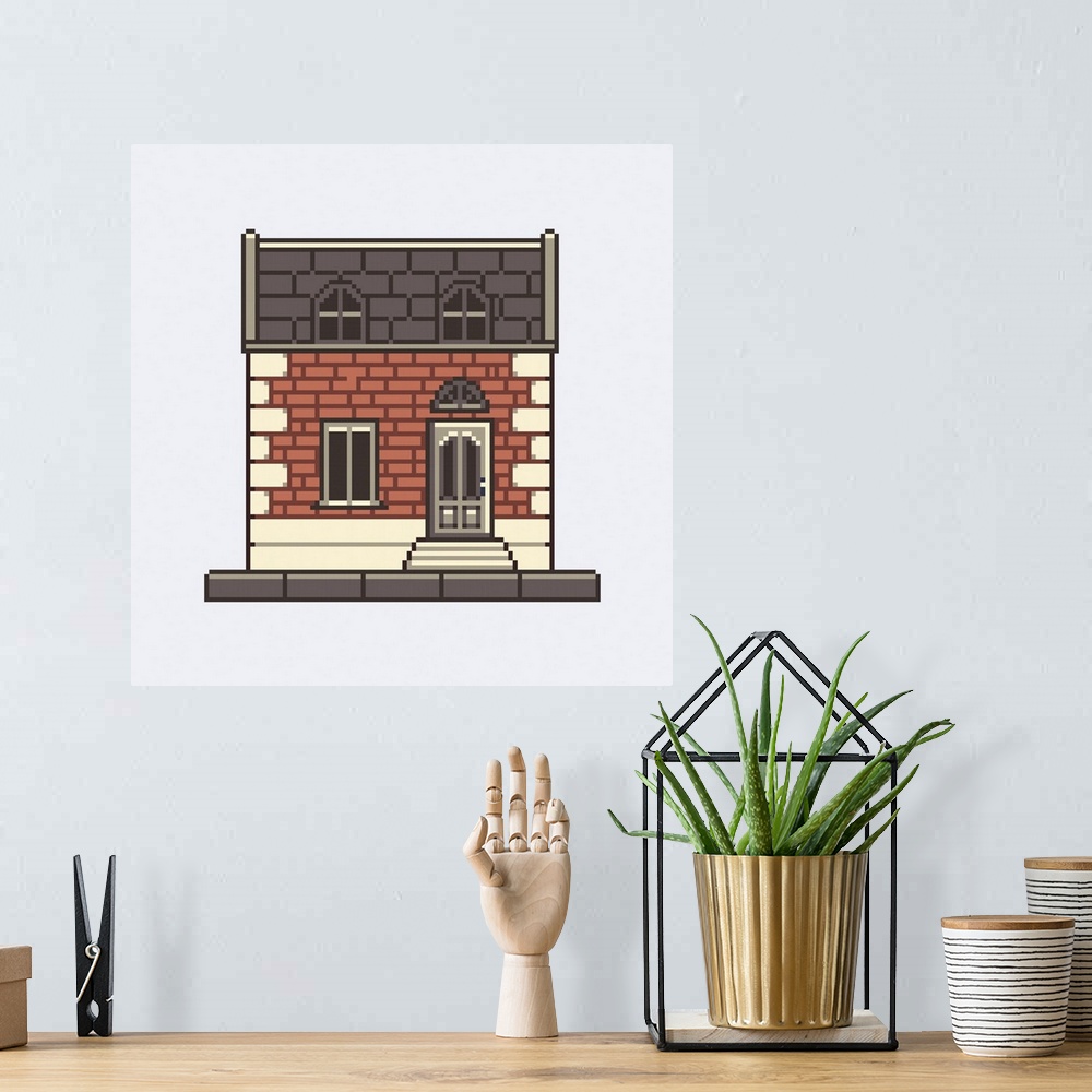 A bohemian room featuring Brickwork Cottage Pixel Art