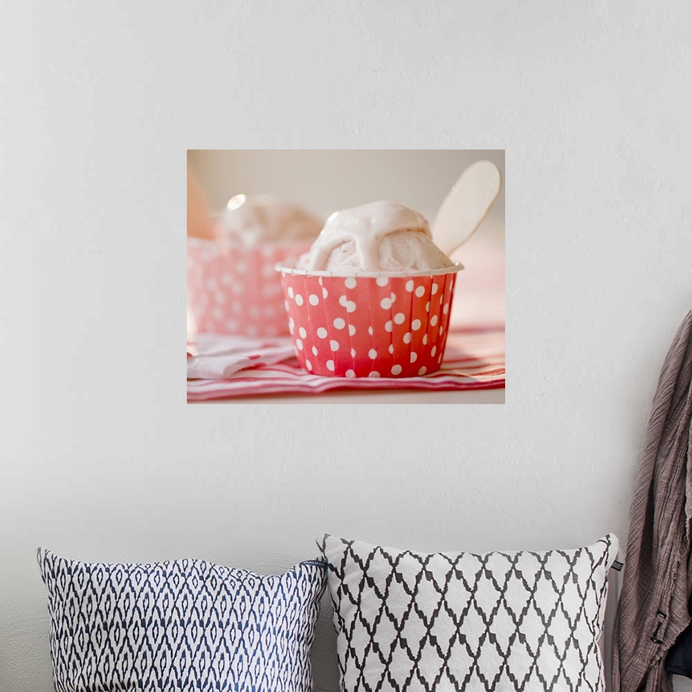 A bohemian room featuring Close up of ice cream in colorful cups