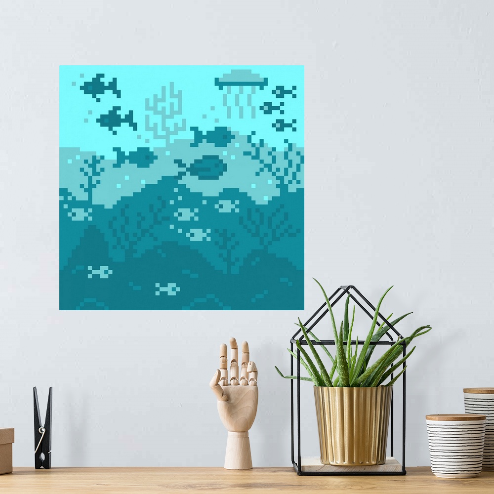 A bohemian room featuring Coral Reef And Fish Pixel Illustration