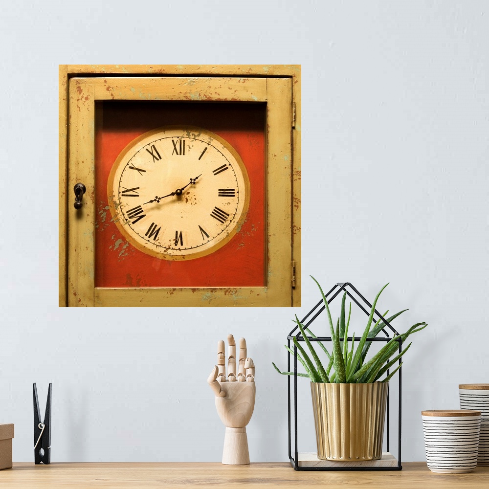 A bohemian room featuring Grandfather clock face