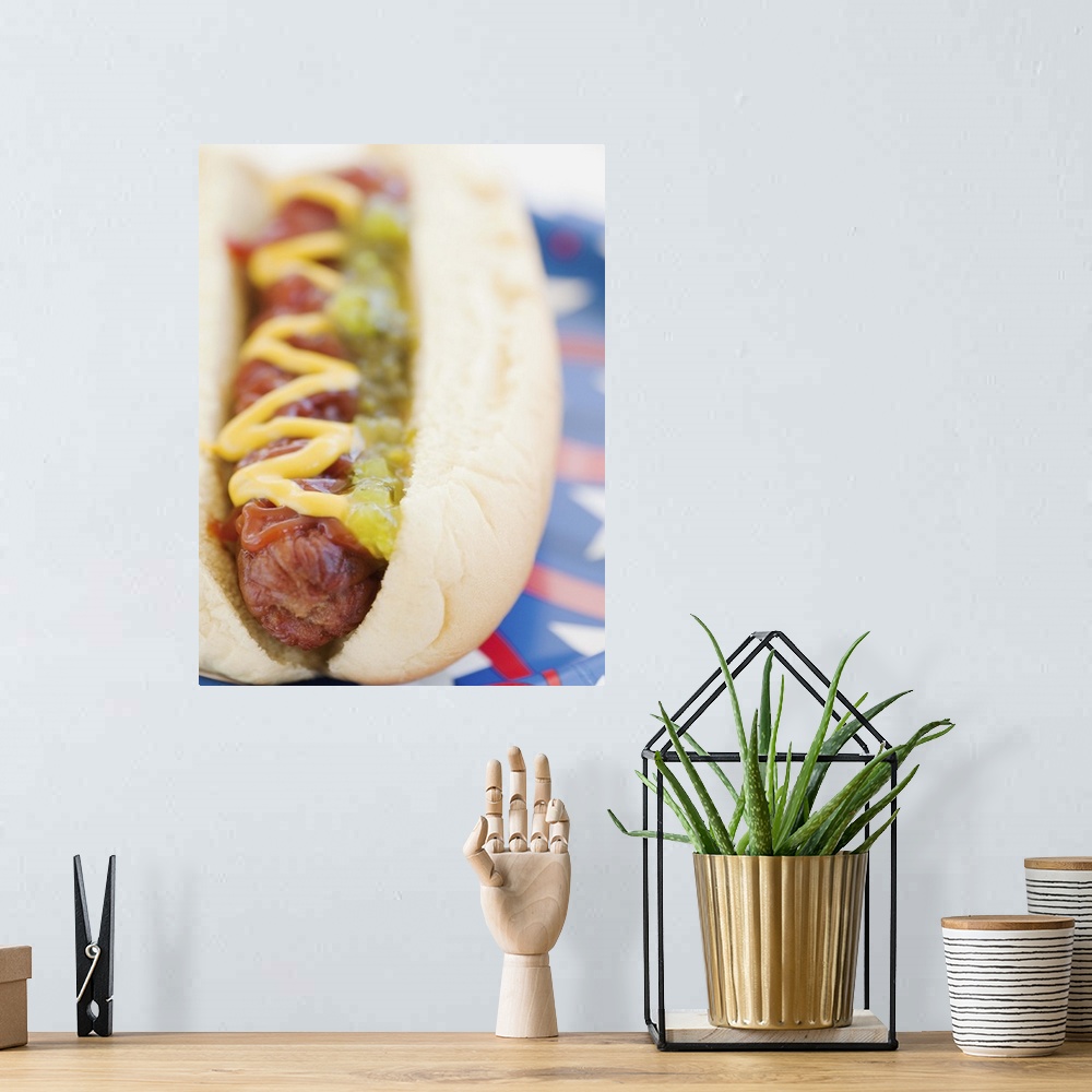 A bohemian room featuring Hot Dog on Red, White, and Blue Plate
