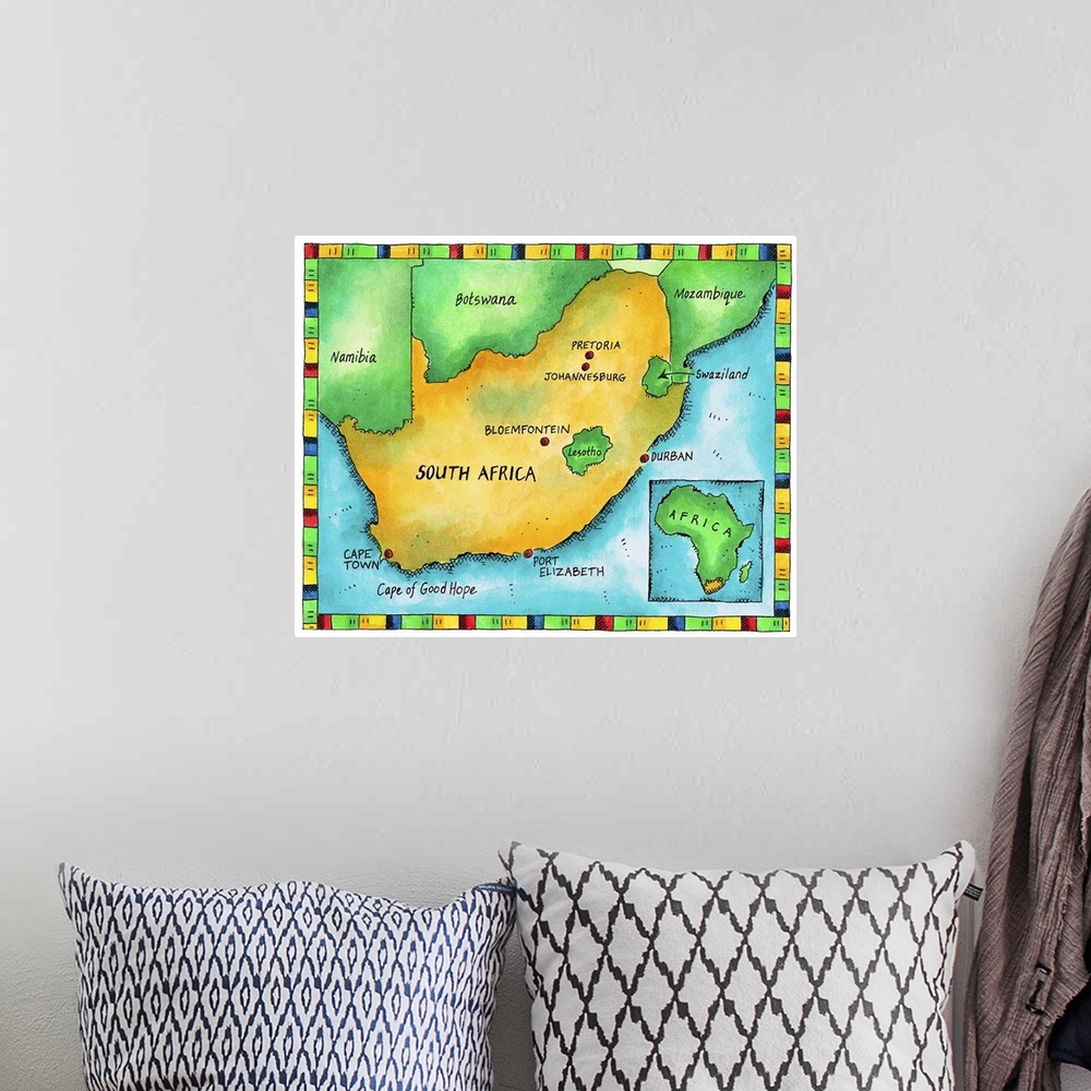 A bohemian room featuring Illustrated Map of South Africa