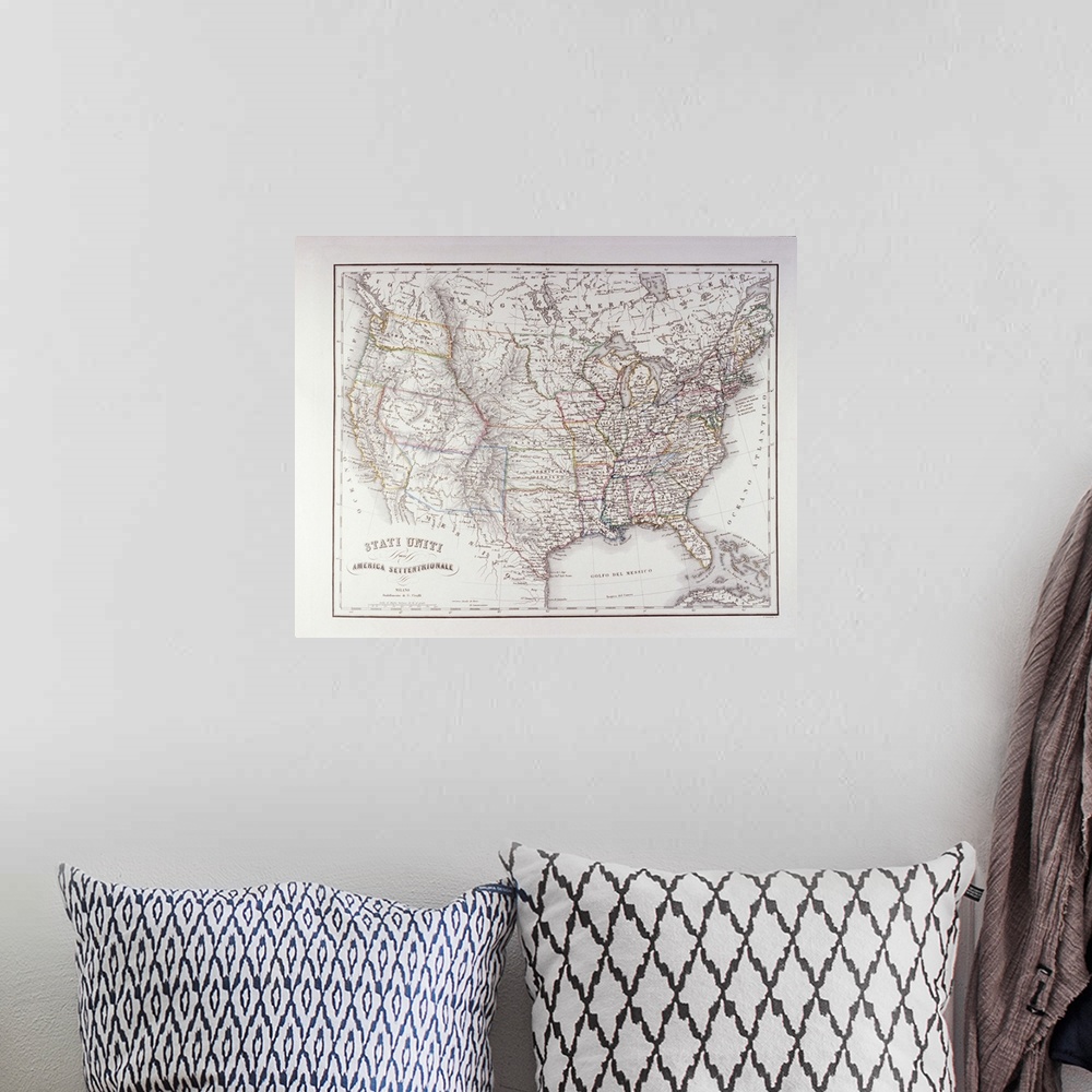 A bohemian room featuring Map of the Northen United States