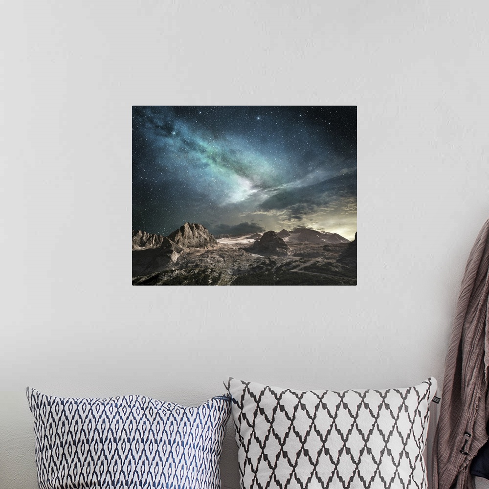 A bohemian room featuring Milky Way At Dawn In A Mountain Landscape