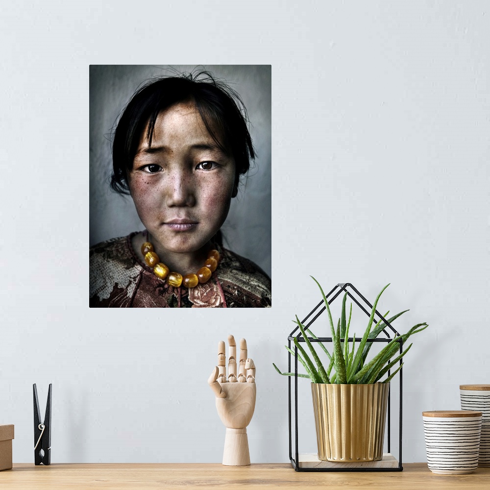 A bohemian room featuring Portrait of a Mongolian girl.