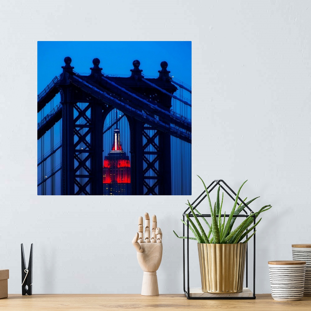 A bohemian room featuring USA, New York, New York City, Manhattan, Williamsburg Bridge in front of Empire State Building at...