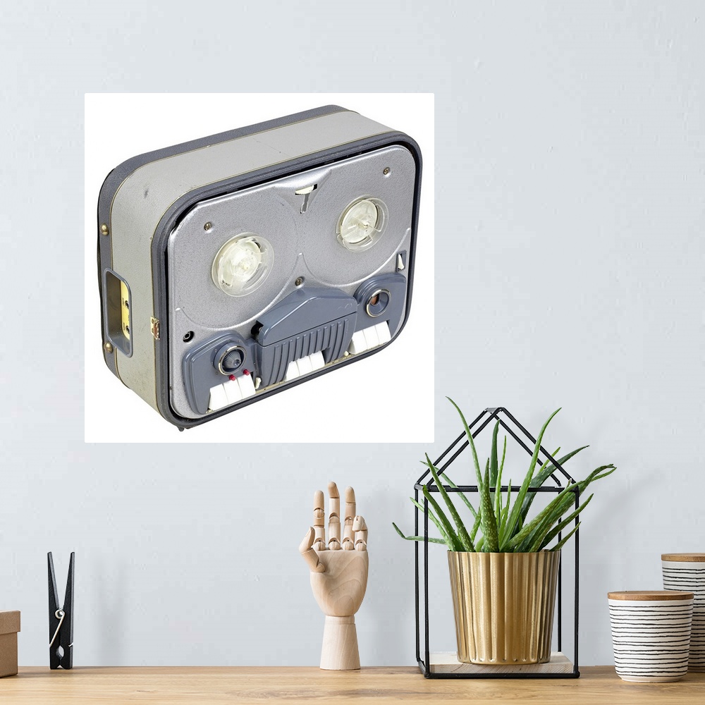 A bohemian room featuring old-fashioned tape recorder