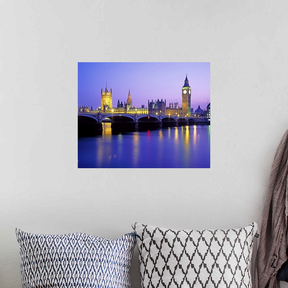 A bohemian room featuring Houses of Parliament and Big Ben with Westminster Bridge. London, UK