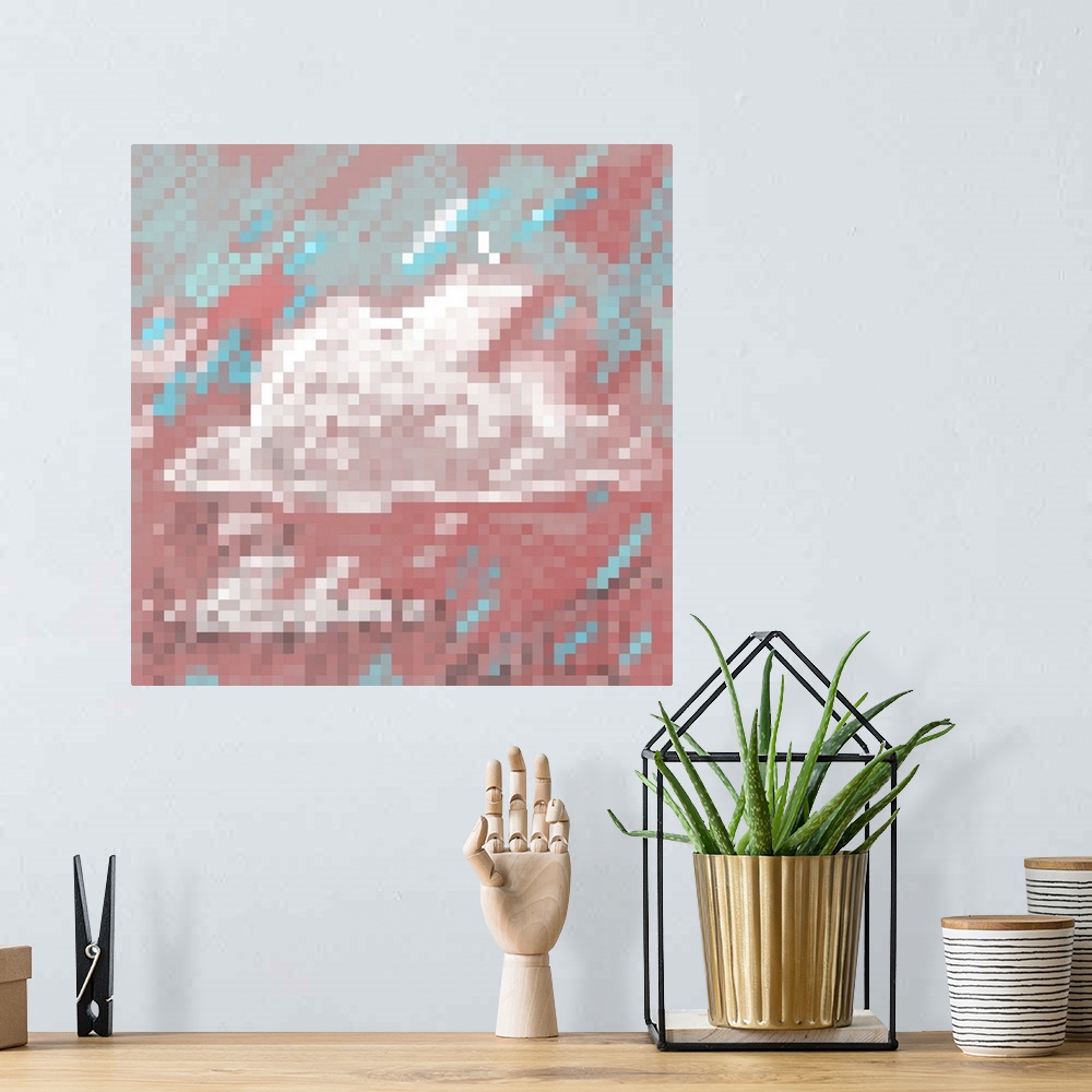 A bohemian room featuring Pixel Art Cloud On A Pink Sky