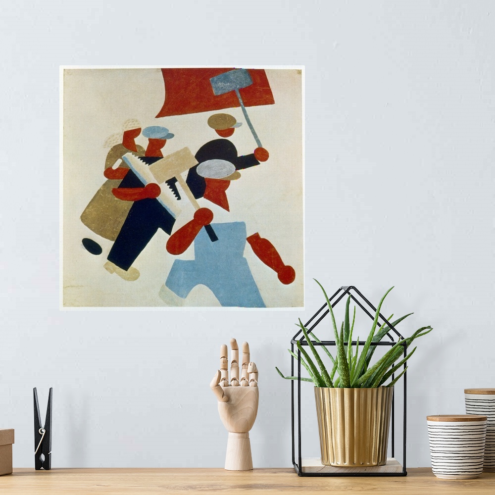 A bohemian room featuring Poster depicting marching protestors during Russian Revolution