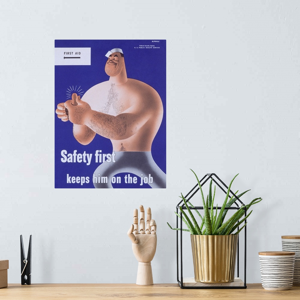A bohemian room featuring 1940s --- Safety First Keeps Him on the Job Poster by Price --- Image by .. K.J. Historical/CORBIS