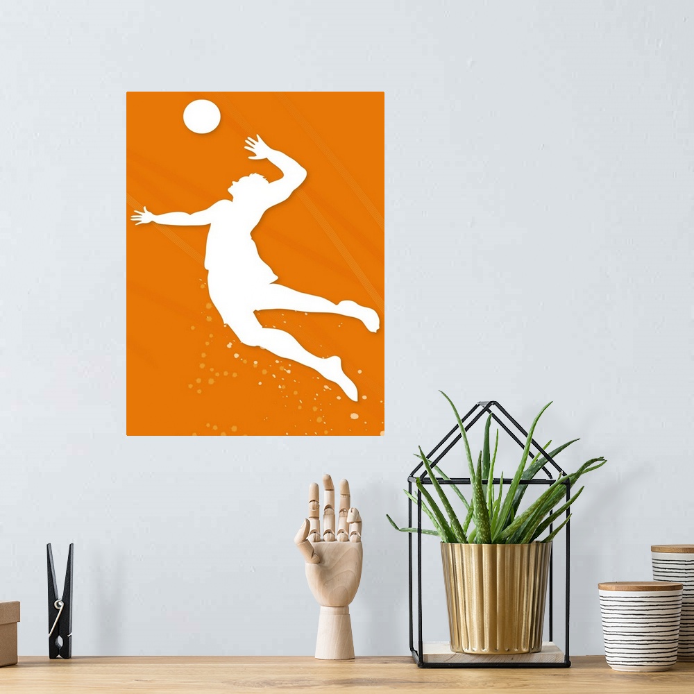 A bohemian room featuring Silhouette of a man playing volleyball