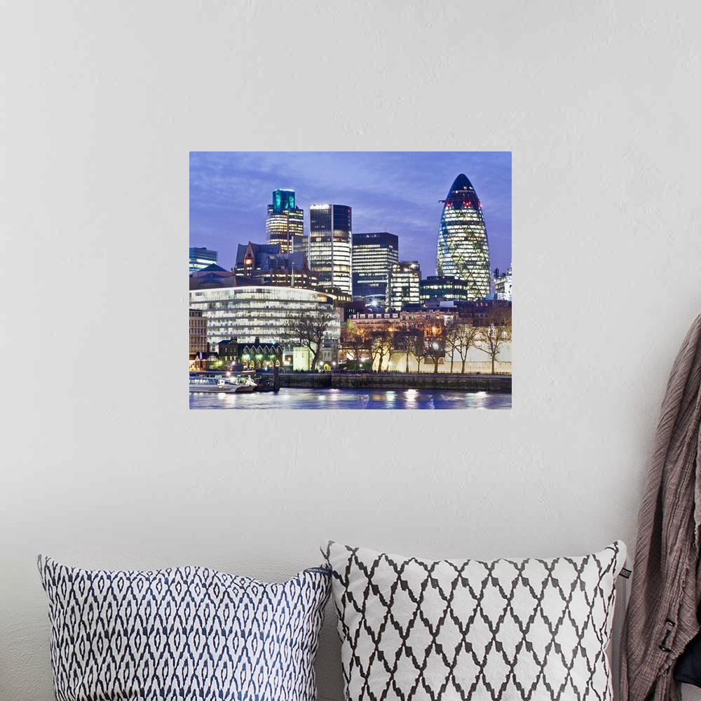A bohemian room featuring St Mary Axe, also known as the Gherkin, the Cucumber Building and the Swiss Re Building, is a sky...
