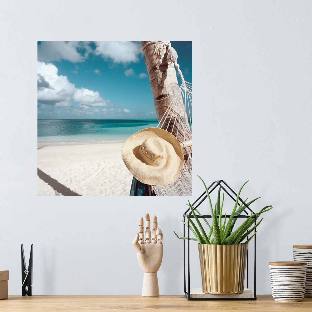 A bohemian room featuring Straw Hat And Hammock At The Beach