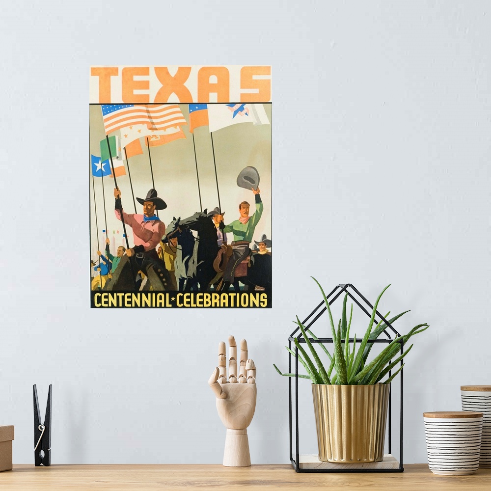 A bohemian room featuring Texas Centennial Celebrations Poster By Florian