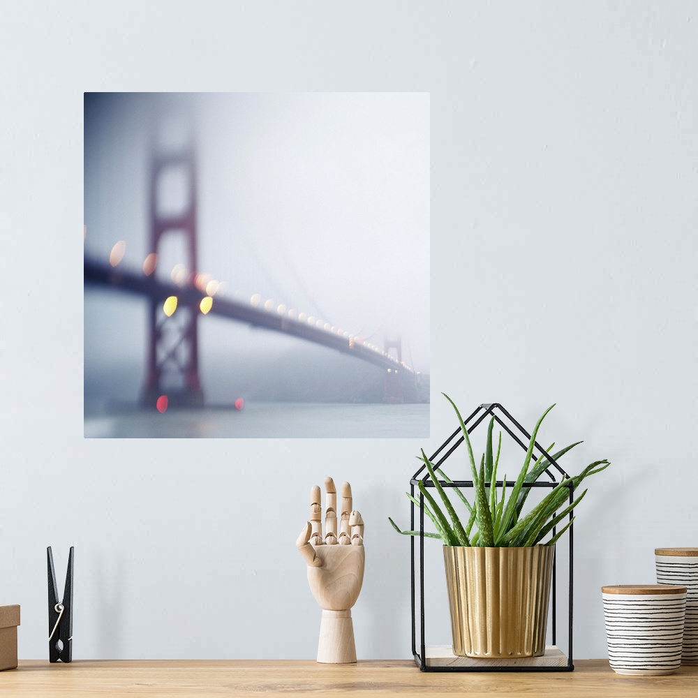 A bohemian room featuring The Golden Gate Bridge in San Francisco one slightly foggy morning.