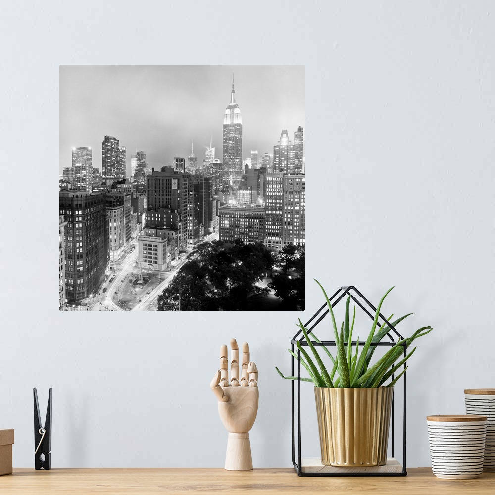 A bohemian room featuring View of Midtown Manhattan at night, as seen from 23rd Street.