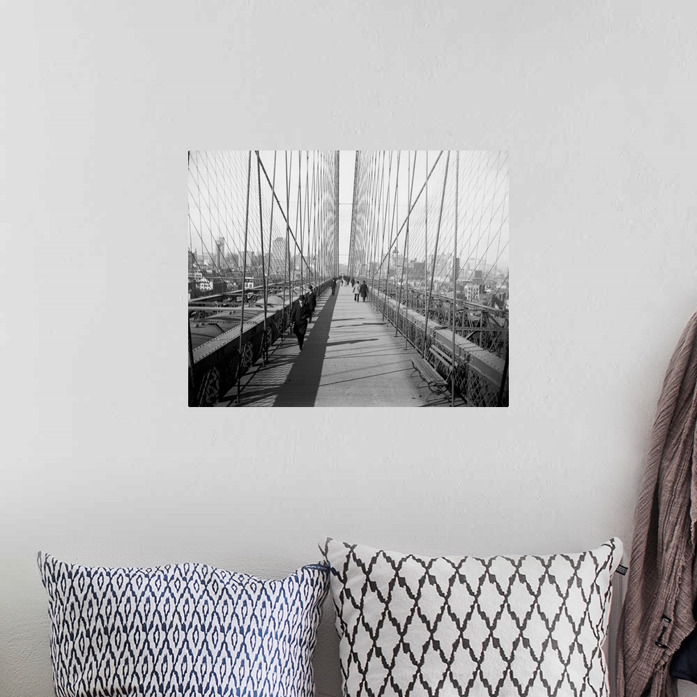 A bohemian room featuring Brooklyn Bridge walkway towards Manhattan.