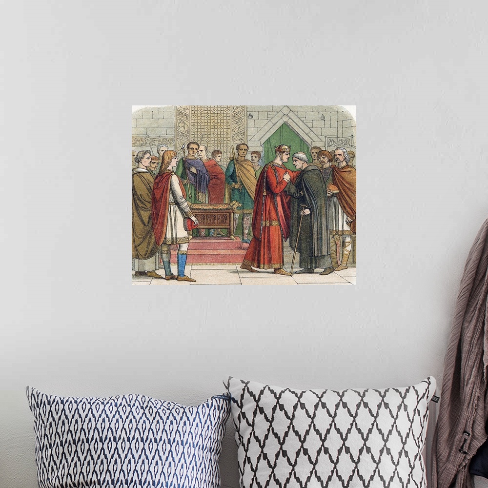 A bohemian room featuring William the Conqueror greeting English leaders
