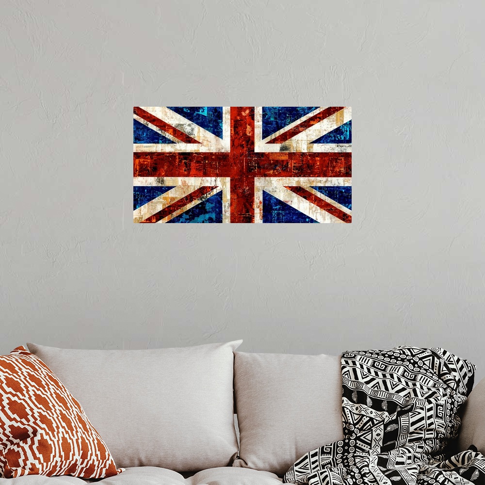 A bohemian room featuring British Flag