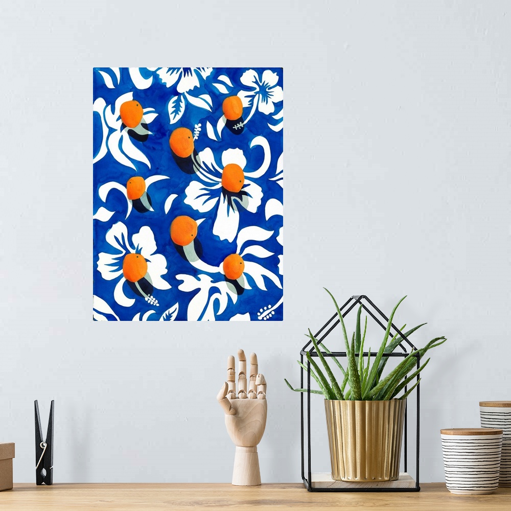 A bohemian room featuring Eight Oranges - Tropicalia Blue