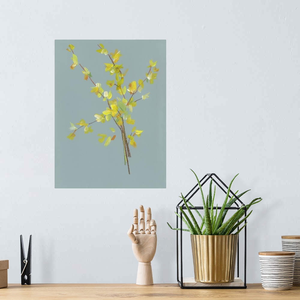 A bohemian room featuring Forsythia Branches