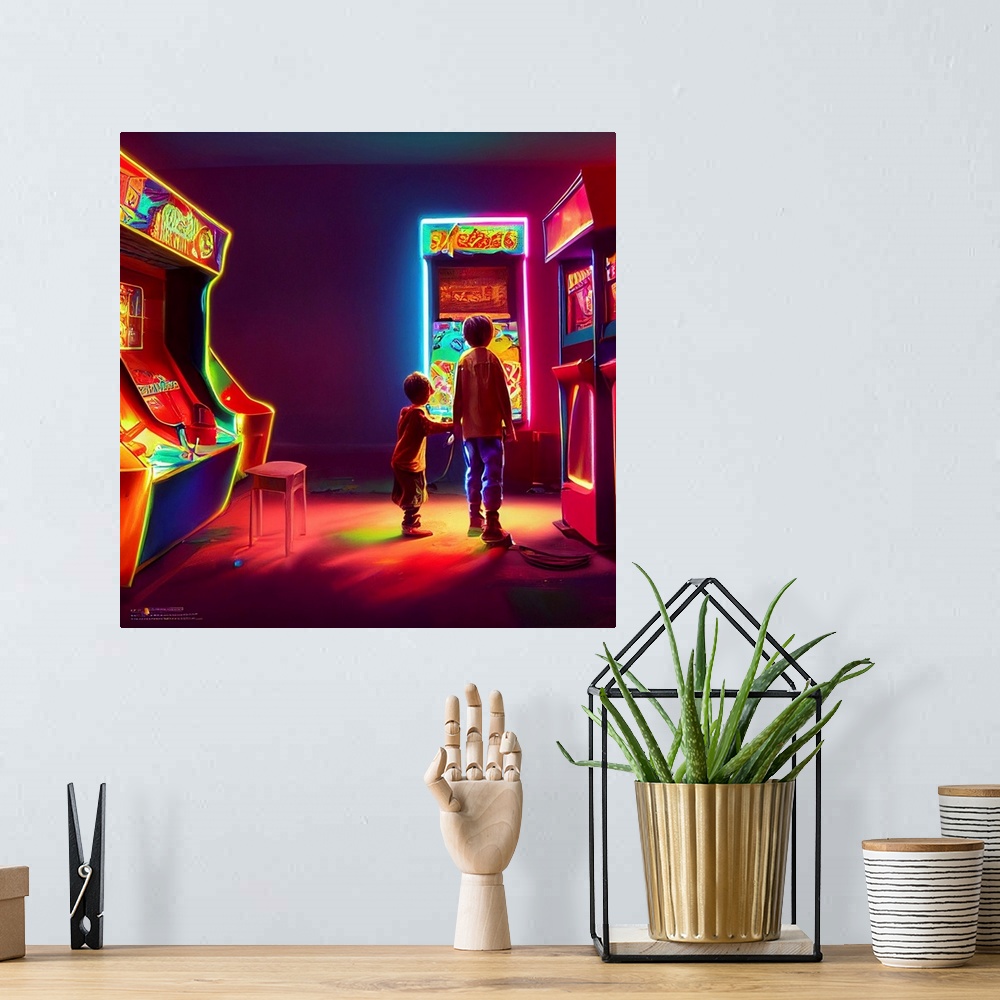A bohemian room featuring Arcade Kids II