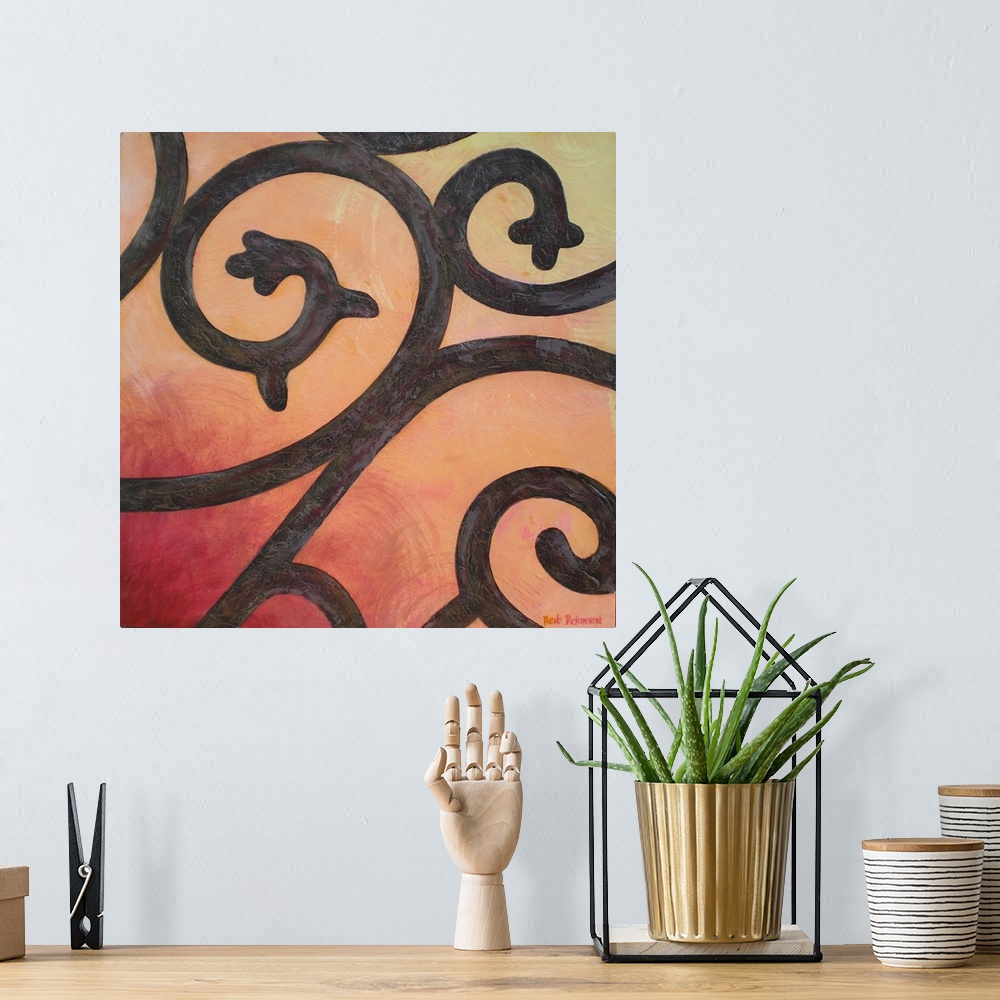 A bohemian room featuring This is number I from the Wrought Iron Series. Abstract wrought iron design on a background made ...