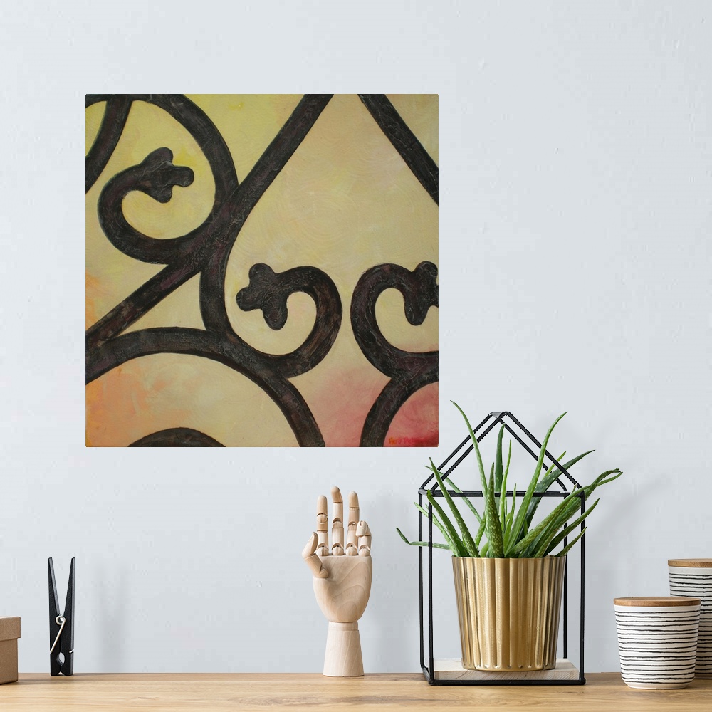 A bohemian room featuring This is number II from the Wrought Iron Series. Abstract wrought iron design on a background made...