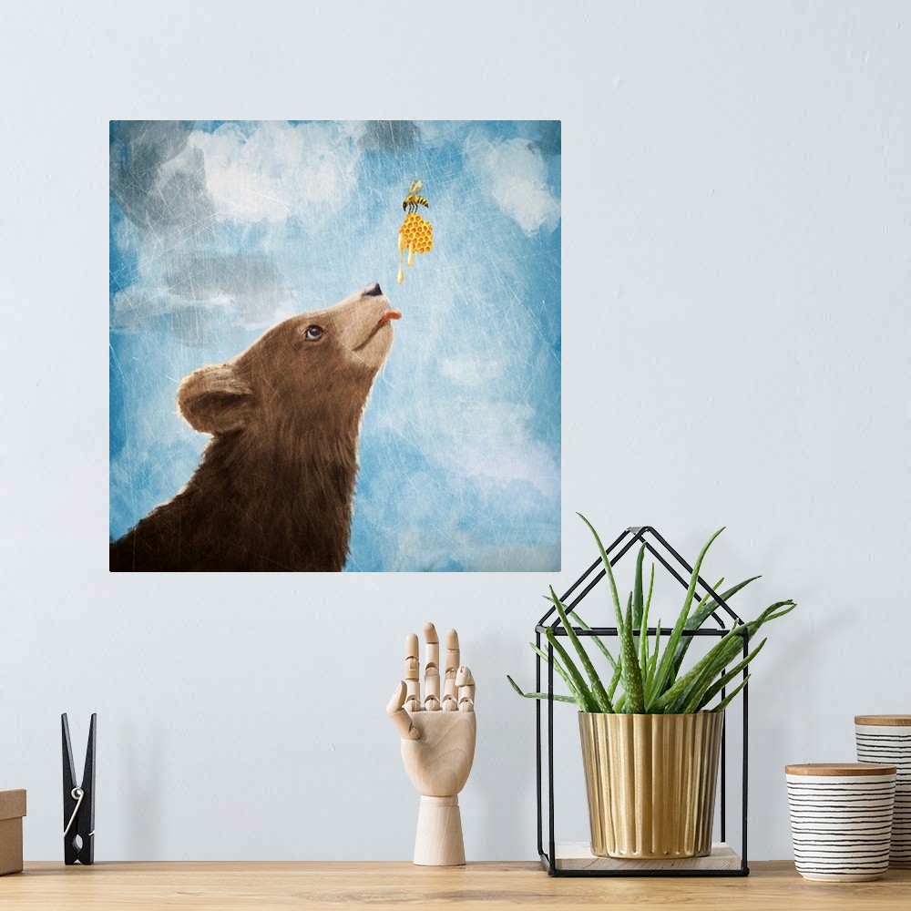 A bohemian room featuring Bear Cub And Bee With Honeycomb