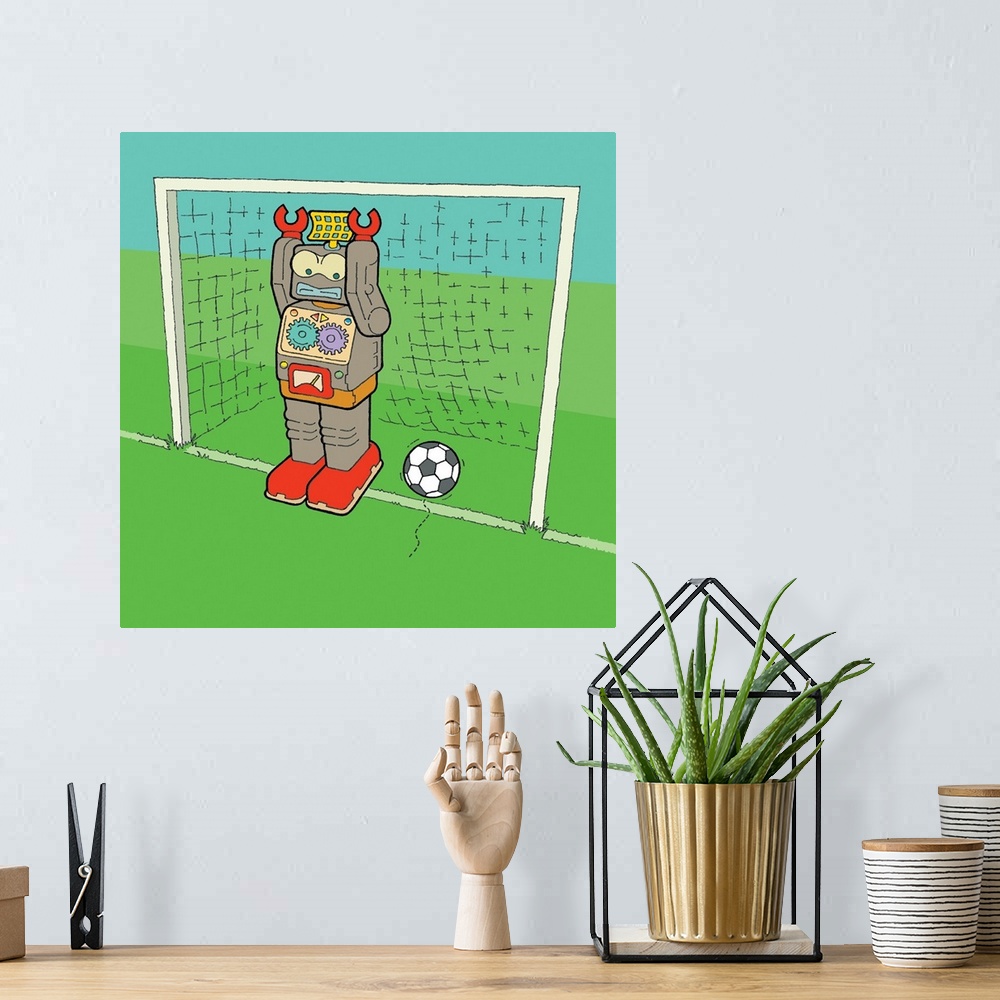 A bohemian room featuring Goalie Bot