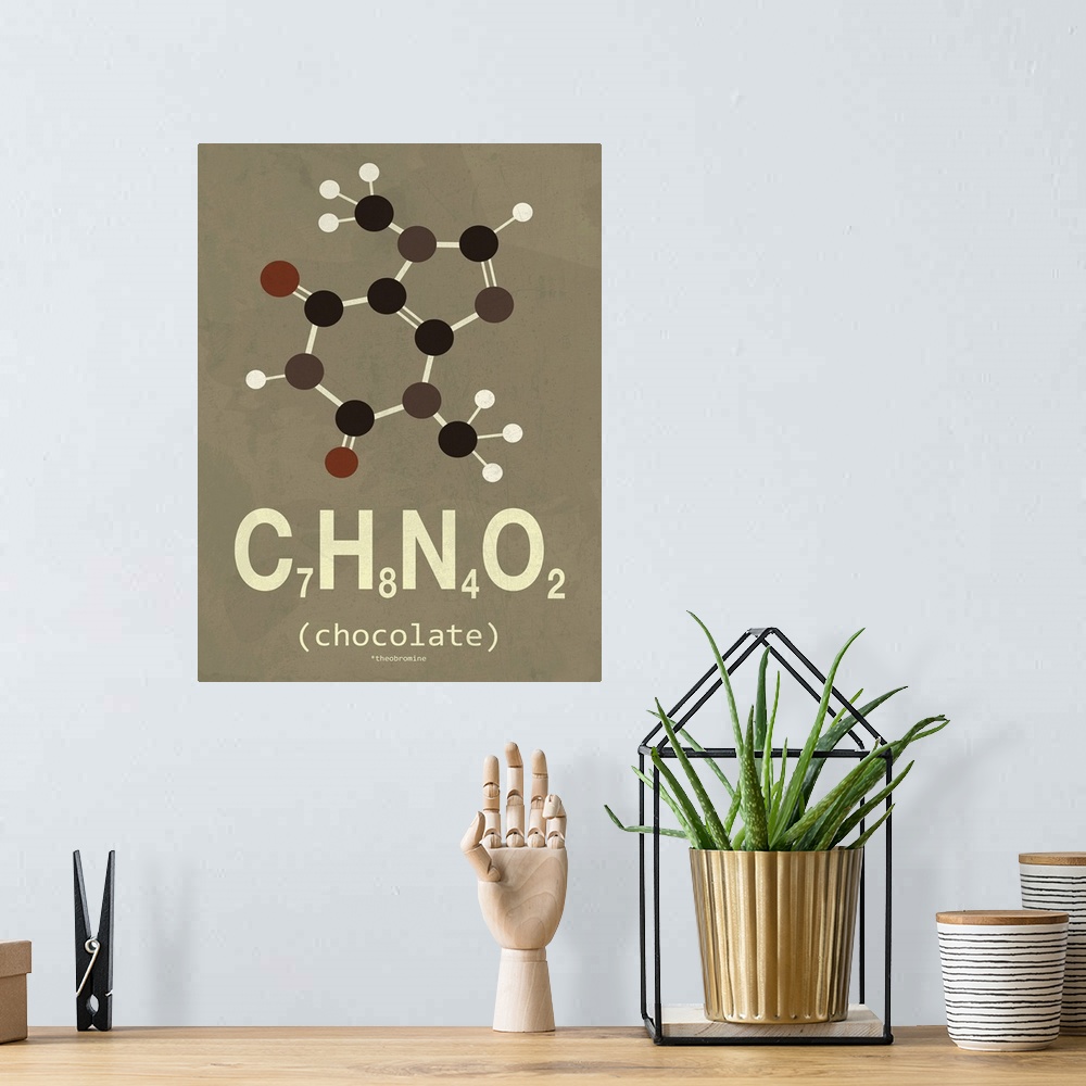 A bohemian room featuring Graphic illustration of the chemical formula for Chocolate.