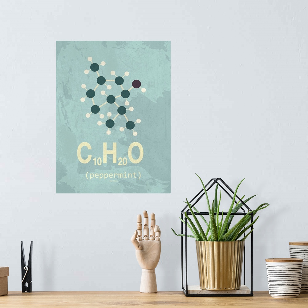 A bohemian room featuring Graphic illustration of the chemical formula for Peppermint.