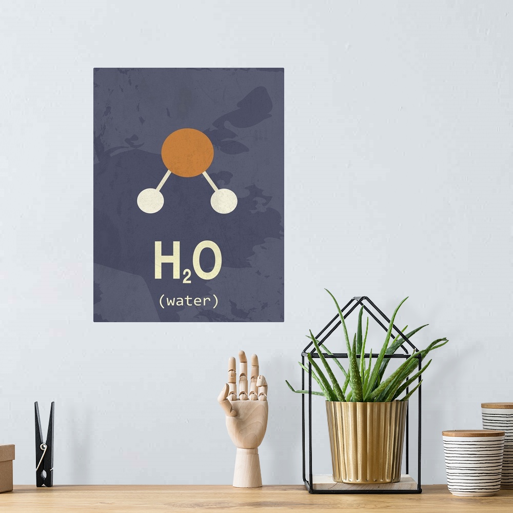 A bohemian room featuring Graphic illustration of the chemical formula for Water.