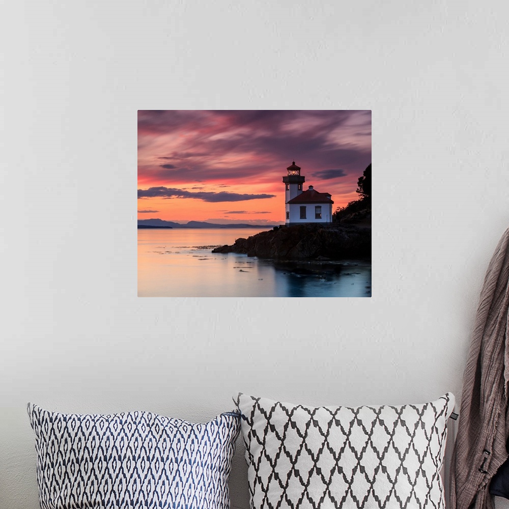 A bohemian room featuring Orange Sunset at Lime Kiln Lighthouse