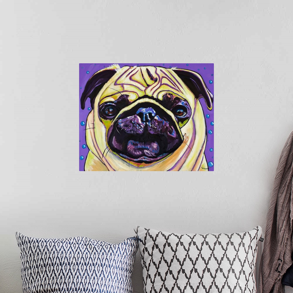 A bohemian room featuring Purple Pug