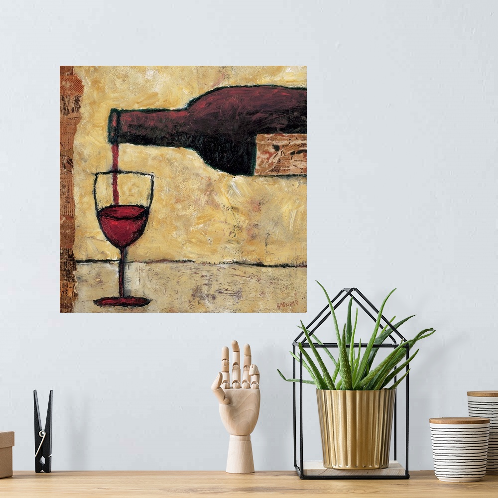 A bohemian room featuring Contemporary painting of a glass of red wine being poured.