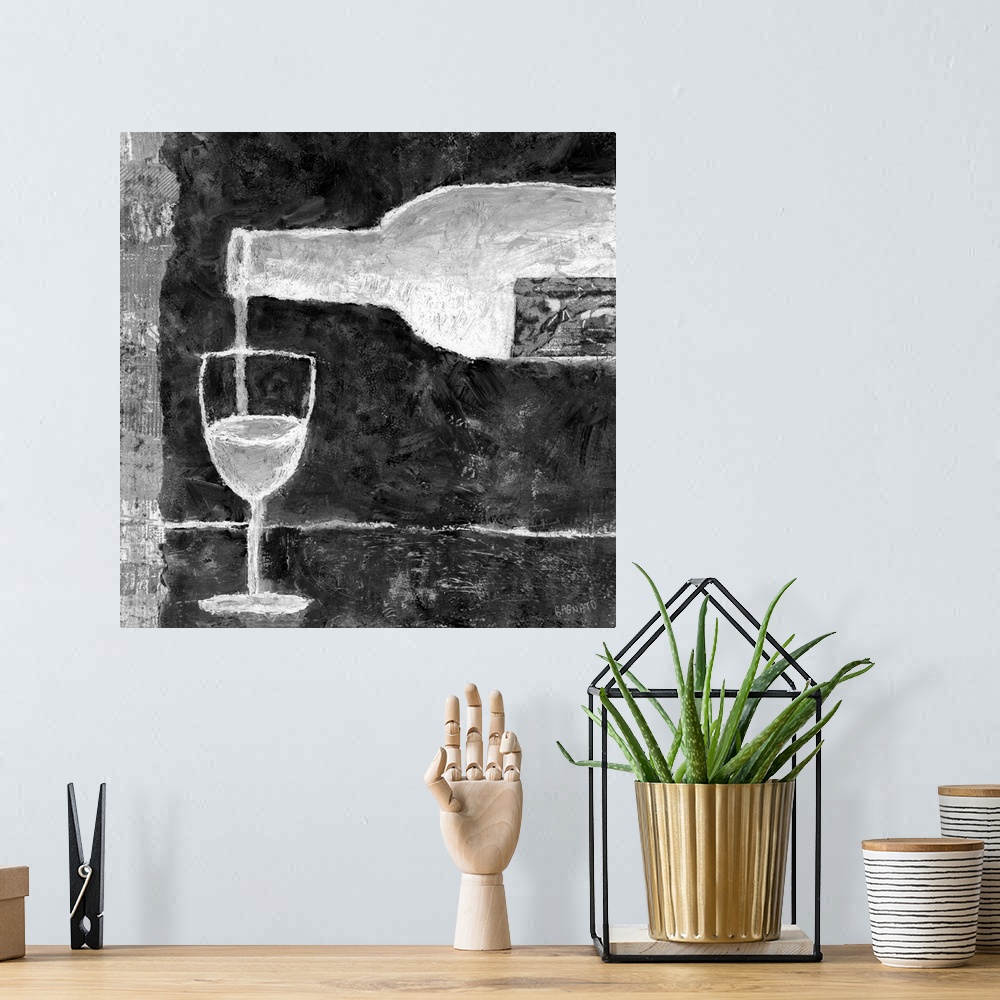 A bohemian room featuring Contemporary painting of a glass of red wine being poured.
