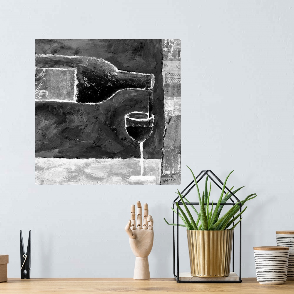 A bohemian room featuring Contemporary painting of a glass of white wine being poured.