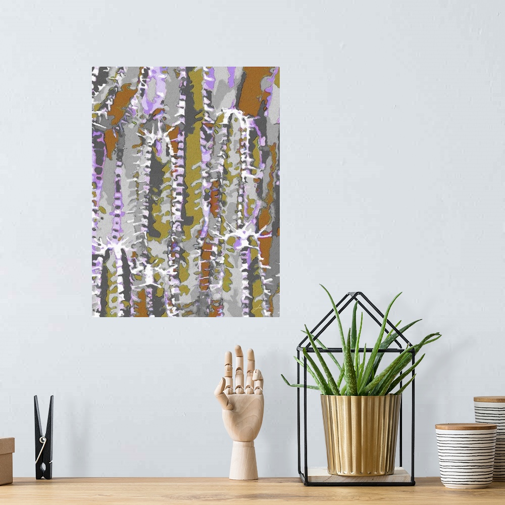 A bohemian room featuring An abstract textured cactus.