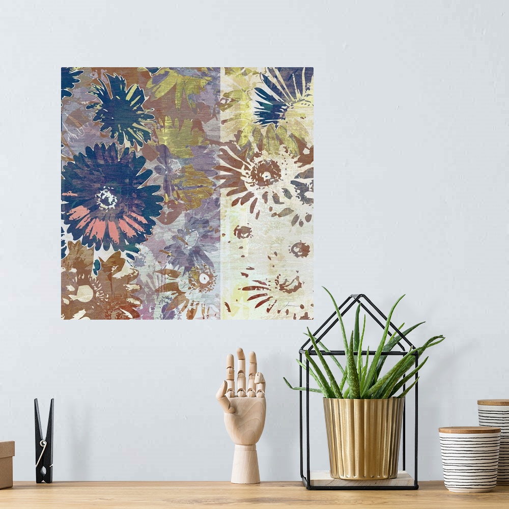 A bohemian room featuring A collage of graphic flowers.